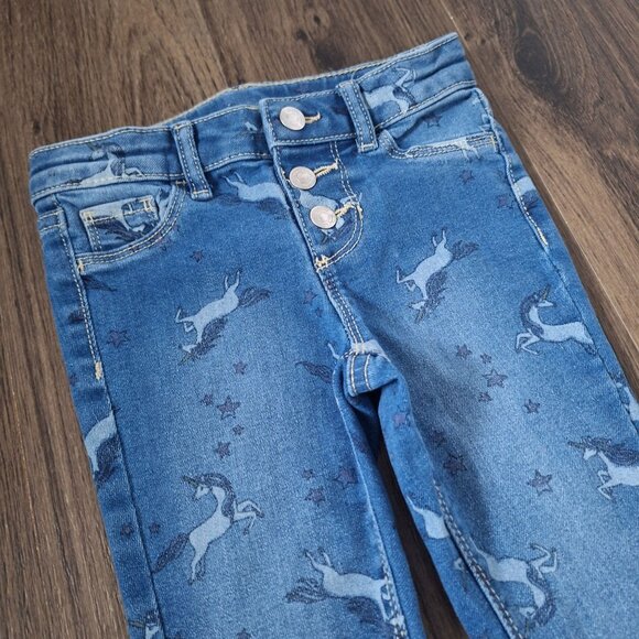 💙 Jumping Beans Girls Unicorn Print Stretch Denim Jeans Size 3T Distressed Hem - Picture 2 of 7